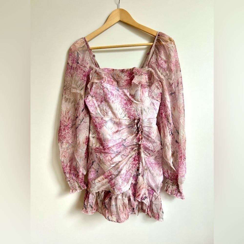 Floral print mini dress with ruffles long sleeve pattern - Picture 3 of 10